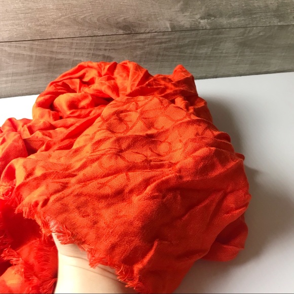 Calvin Klein CK Logo fringe scarf orange raw hem - Picture 6 of 8
